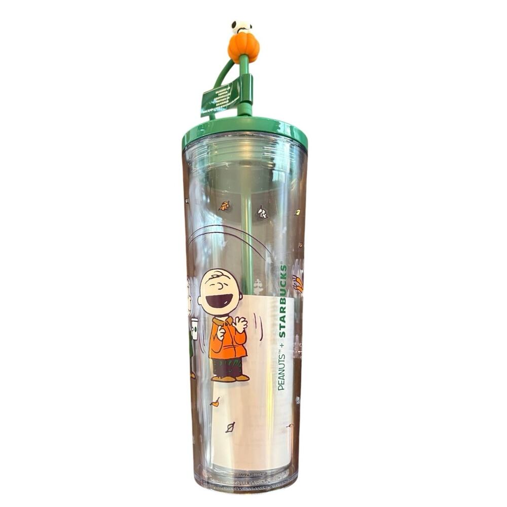 NEW 2026 Starbucks Peanuts Snoopy Clear 24oz Tumbler w Straw Lid Pumpkin